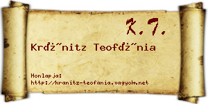 Kránitz Teofánia névjegykártya